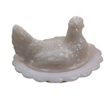 Mosser Hen On Nest Art Glass Chicken Crown Tuscan Pink 7” New Farmhouse Style