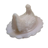 Mosser Hen On Nest Art Glass Chicken Crown Tuscan Pink 7” New Farmhouse Style