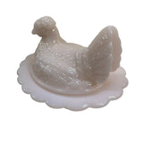 Mosser Hen On Nest Art Glass Chicken Crown Tuscan Pink 7” New Farmhouse Style