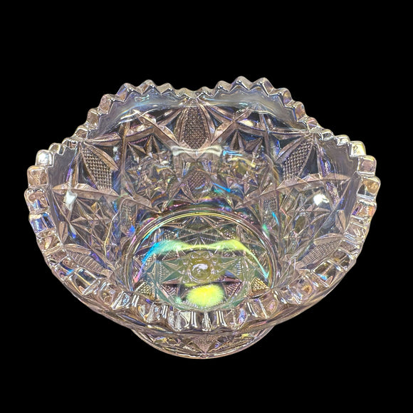 Mosser Finger Candy Trinket Bowl Pink Rose Carnival Glass Star Pattern New USA 3.5” Tall