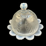 Mosser Seashell Pattern Round Butter Cheese Dish With Dome Lid Crystal Opalescent New USA