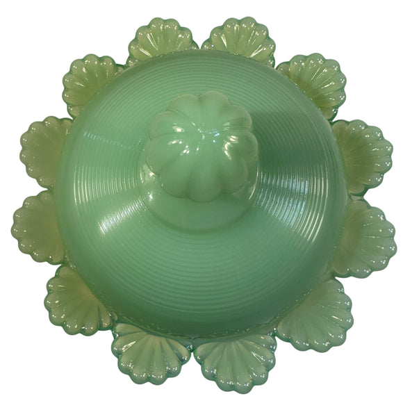 Mosser Jadeite Green Round Candy Dish 3 Footed With Dome Lid New USA