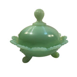 Mosser Jadeite Green Round Candy Dish 3 Footed With Dome Lid New USA