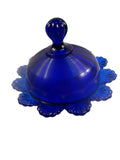 Mosser Cobalt Blue Round Candy Dish 3 Footed With Dome Lid New USA