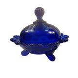 Mosser Cobalt Blue Round Candy Dish 3 Footed With Dome Lid New USA
