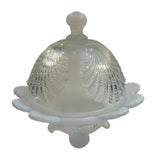 Mosser Seashell Pattern Round Butter Cheese Dish With Dome Lid Crystal Opalescent New USA