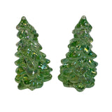 Pair Mosser Glass Trees Green Carnival Iridescent 2.75” USA New Evergreen