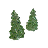 Pair Mosser Glass Trees Green Carnival Iridescent 2.75” USA New Evergreen
