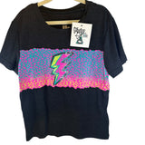 Caboose Kids Neon Lightning Bolt Black Graphic Tee With Leopard Print 6T New
