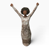 Willow Tree “Courageous Joy” Handcrafted Figurine Of Woman With Raised Arms Intricate White Patterns On Brown Finish Cultural Art Decor New