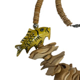 Handcrafted Fish Pendant Necklace With Wood Beads Natural Bone Accents Unique Statement Jewelry
