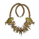 Handcrafted Fish Pendant Necklace With Wood Beads Natural Bone Accents Unique Statement Jewelry