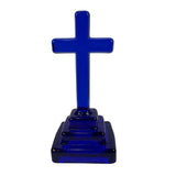 Mosser Cobalt Blue Glass Cross Figurine On Tiered Base 4.5" Religious Decor Christian Easter New USA