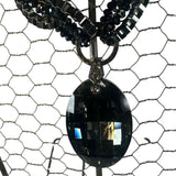 Vintage Chicos Black Multi-Strand Beaded Necklace With Large Faceted Pendant & Rhinestone Accents
