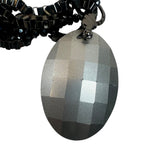 Vintage Chicos Black Multi-Strand Beaded Necklace With Large Faceted Pendant & Rhinestone Accents