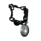 Vintage Chicos Black Multi-Strand Beaded Necklace With Large Faceted Pendant & Rhinestone Accents