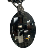 Vintage Chicos Black Multi-Strand Beaded Necklace With Large Faceted Pendant & Rhinestone Accents
