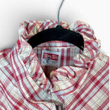 Vintage 1970s Tem Tex Women’s Red Plaid Pearl Snap Blouse Ruffled Yoke Western Pearl Snaps Cowgirl Size L