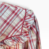 Vintage 1970s Tem Tex Women’s Red Plaid Pearl Snap Blouse Ruffled Yoke Western Pearl Snaps Cowgirl Size L