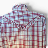 Vintage 1970s Tem Tex Women’s Red Plaid Pearl Snap Blouse Ruffled Yoke Western Pearl Snaps Cowgirl Size L