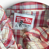 Vintage 1970s Tem Tex Women’s Red Plaid Pearl Snap Blouse Ruffled Yoke Western Pearl Snaps Cowgirl Size L