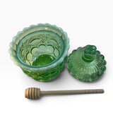 Mosser Green Opalescent Eye Winker Glass Bees Honey Jar Pot USA New