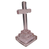 Mosser Pink Glass Cross Figurine On Tiered Base 4.5" Religious Decor Christian Easter New USA