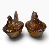 Rosso Westmoreland Carnival Glass Amber Hen and Rooster Nest Set USA New