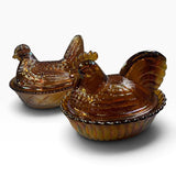 Rosso Westmoreland Carnival Glass Amber Hen and Rooster Nest Set USA New
