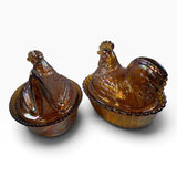 Rosso Westmoreland Carnival Glass Amber Hen and Rooster Nest Set USA New