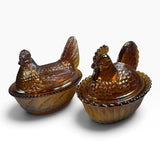 Rosso Westmoreland Carnival Glass Amber Hen and Rooster Nest Set USA New