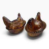 Rosso Westmoreland Carnival Glass Amber Hen and Rooster Nest Set USA New