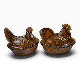 Rosso Westmoreland Carnival Glass Amber Hen and Rooster Nest Set USA New
