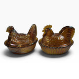 Rosso Westmoreland Carnival Glass Amber Hen and Rooster Nest Set USA New