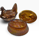 Rosso Westmoreland Carnival Glass Amber Hen and Rooster Nest Set USA New