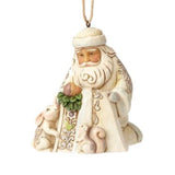 Jim Shore Santa Worshiping Baby Jesus White Woodland Ornament